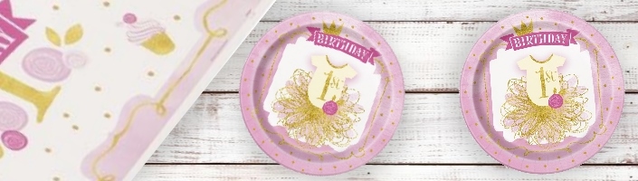 Pink and Gold 1st Birthday Party Supplies | Decorations | Packs